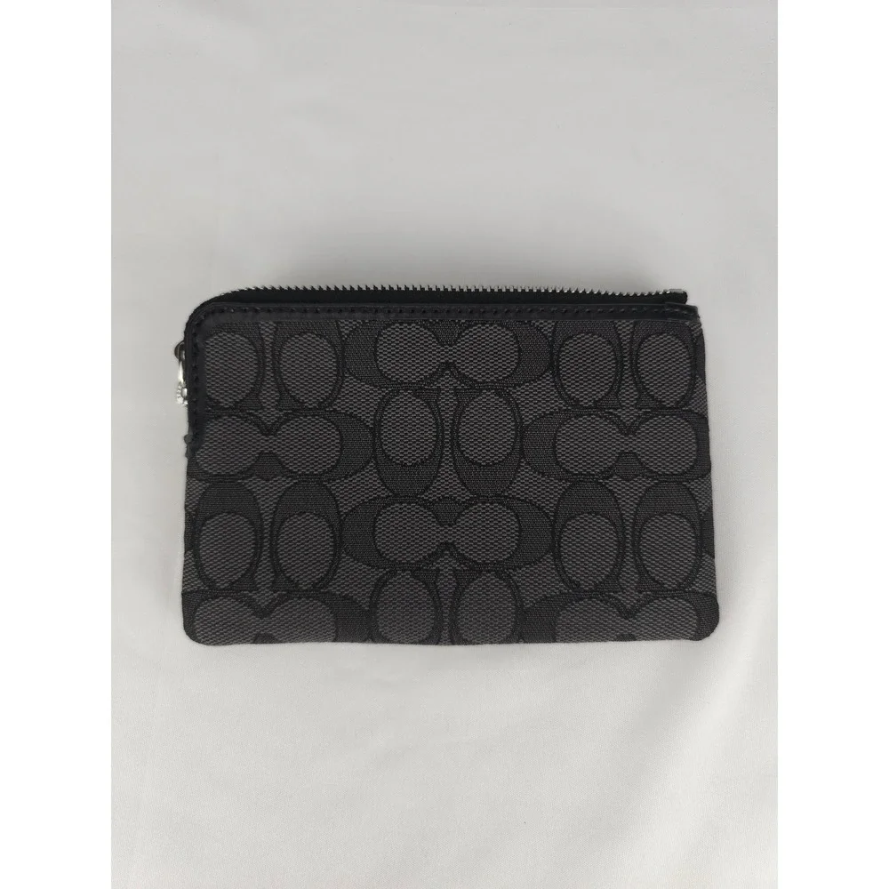 Coach Corner Zip Wristlet‎ Signature Canvas Black/Smoke